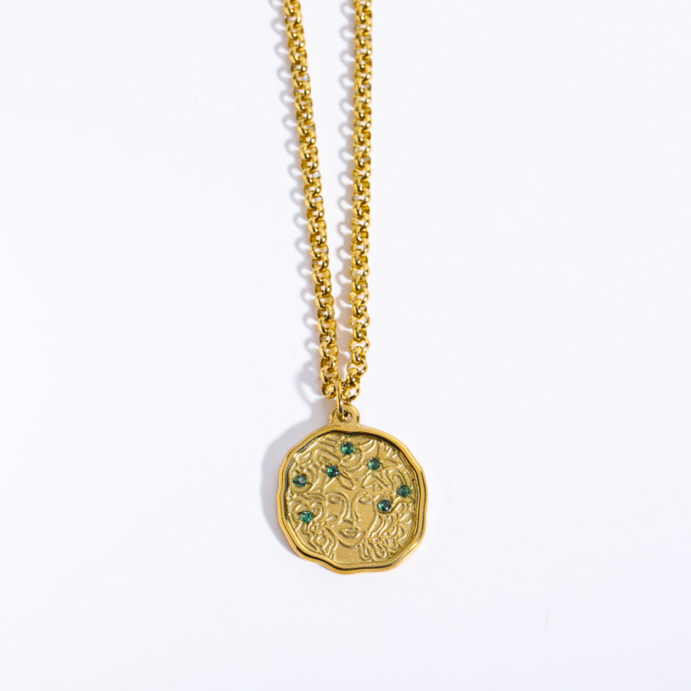 Wholesale God Athena Medusa Pendant Stainless Steel Sweater Chain